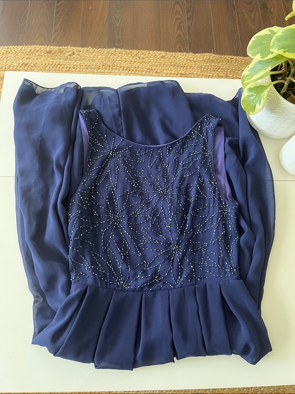 New TFNC Navy Beaded Sleeveless MIDI Cocktail Dress
